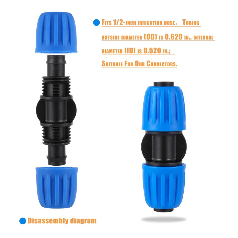 FULAIERGD 16mm Drip Irrigation Fittings Lock Barbed Straight Connectors For 1/2 Inch Drip Tubing (OD 0.620 in.ID is 0.520. in) Fit,(10 Pcs Blue) - Image 2